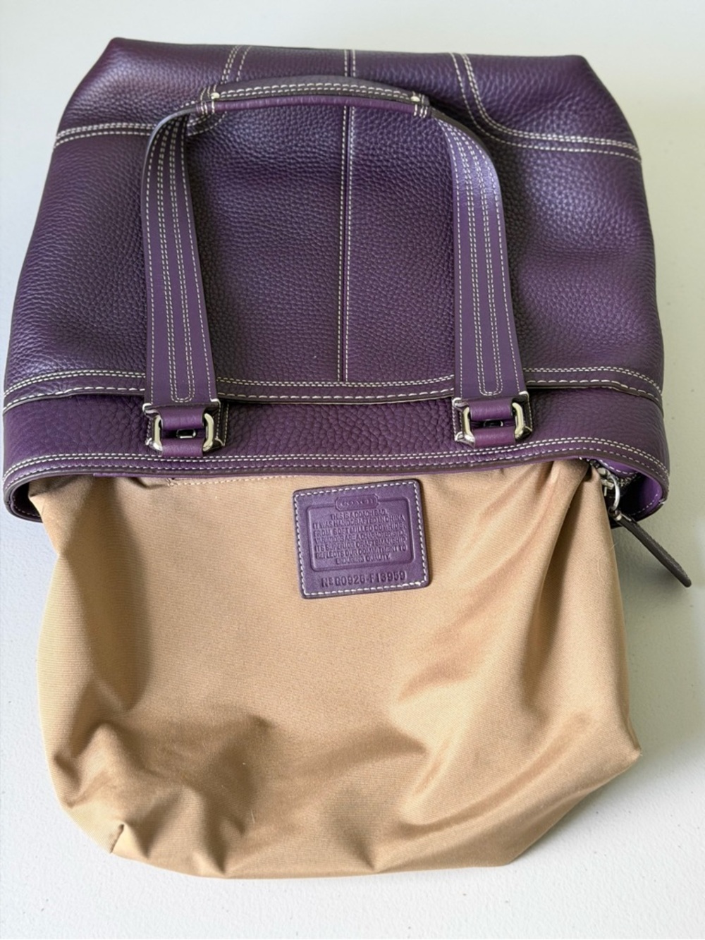 Coach Purple Hampton Y2k Pebbled Leather Tote Bag - Picture 13 of 14